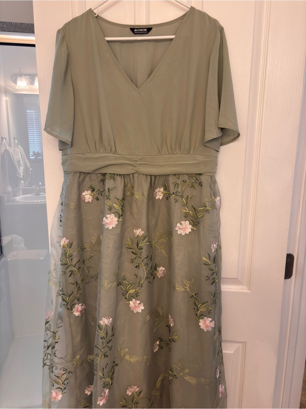 Bloomchic Sage Green Embroidered Maxi Dress